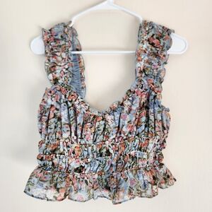Astr Multicolor Floral Ruffle Crop Top